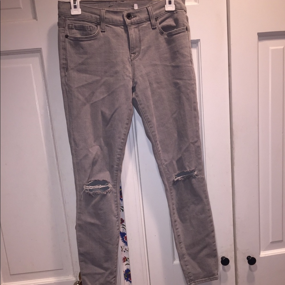 grey jeans with knee holes- Baldwin Denim